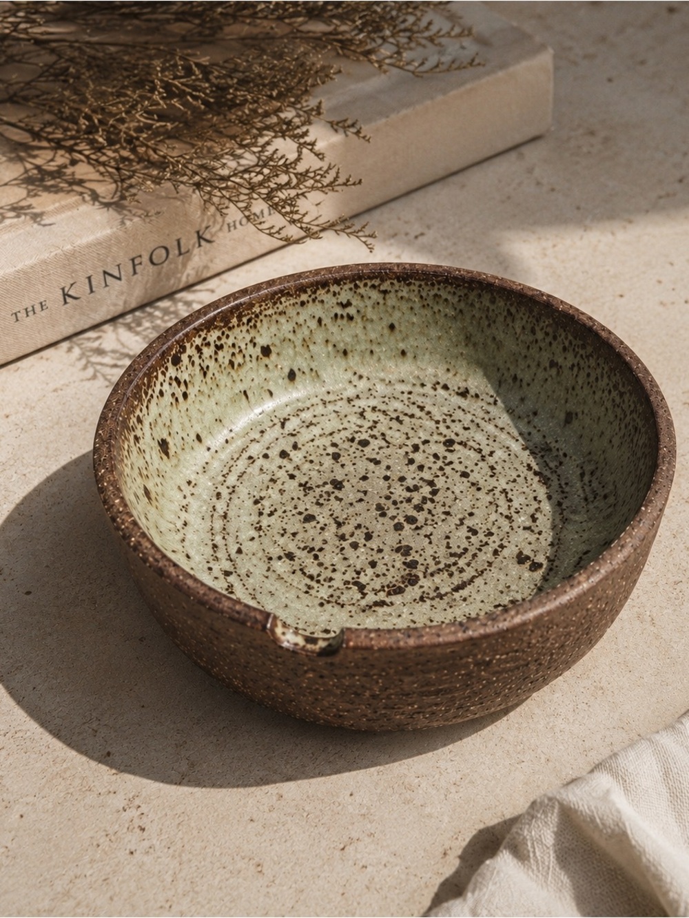 J. Miller Signed Studio Pottery Speckled Stoneware Bowl Rustic
